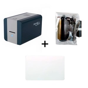 Kit Impressora de Cartões Solid 210S com Ribbon Preto 1200 Impressões e Cartão Pvc 250 unidades